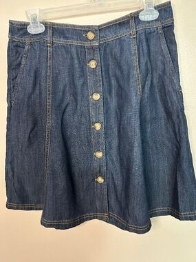LOFT Button Front Denim Skirt Size 8 Dark Wash Indigo A-Line Jean Mini NWT